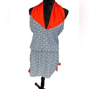 Mud Pie Navy & Red Halter Dress Wave Print Size M